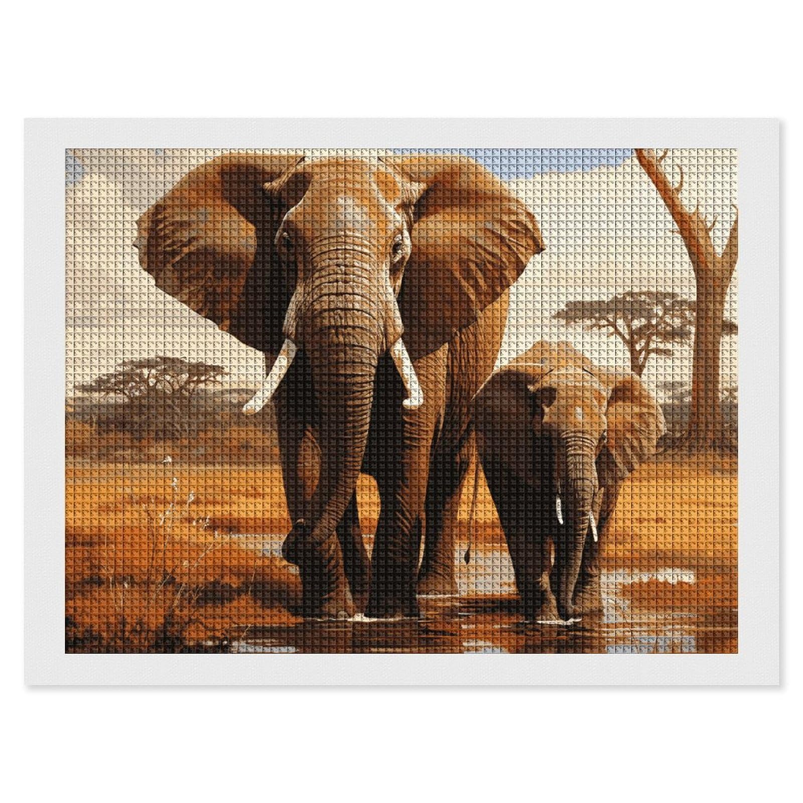 Elephant Family Diamond Art Kits for Adults, DIY 5D Diamonds Painting Kits for Beginner, Round Full Drill Diamond Dots Painting, 12"x16" Diamonds Pictures Gem Art and Crafts Wall Decor