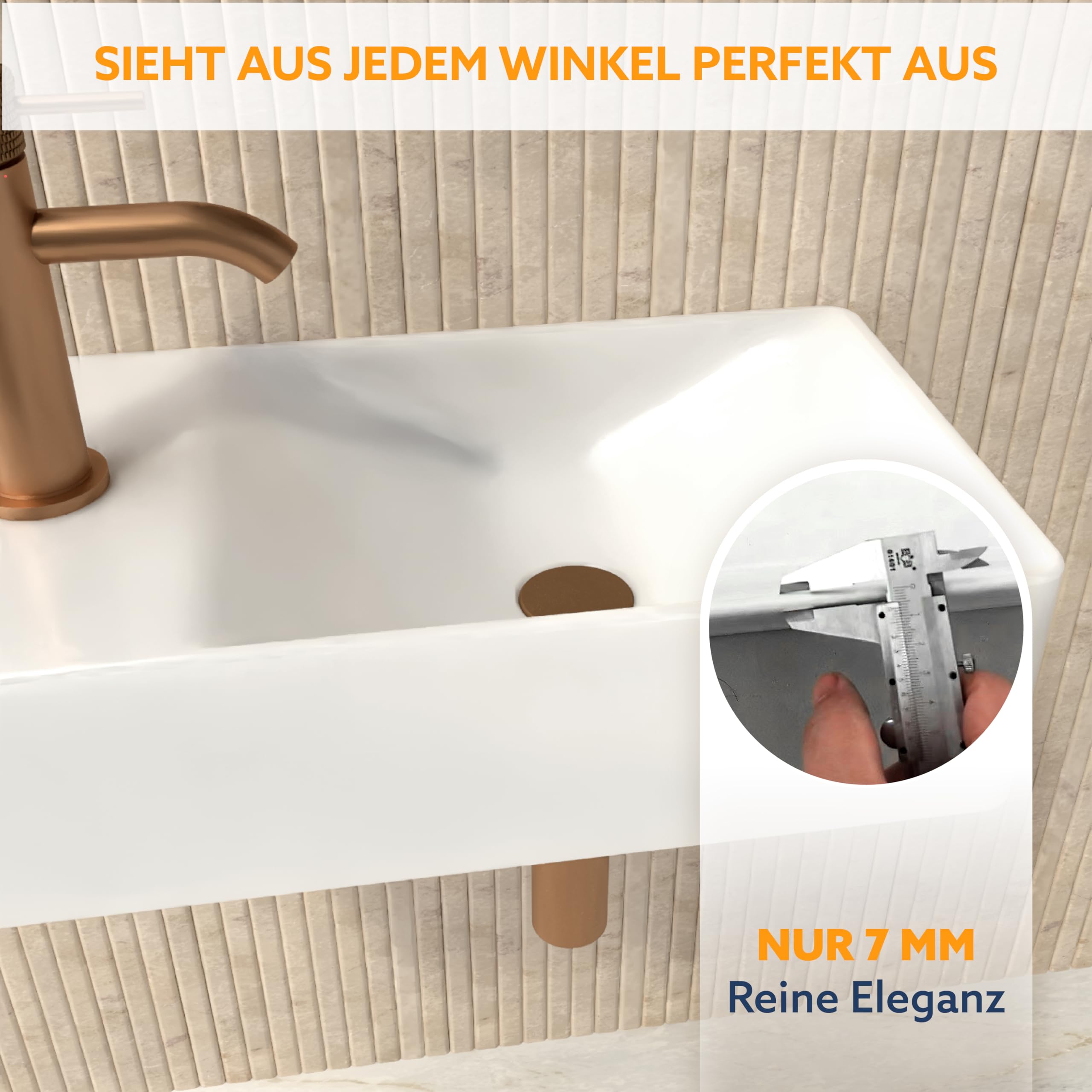 HOGART lavabo pequeño baño 38x22 cm, lavabo cerámica rectangular, lavabo suspendido pared o sobre encimera, con orificio para grifo, sin rebosadero, aseo invitados moderno (38x22 cm (R))