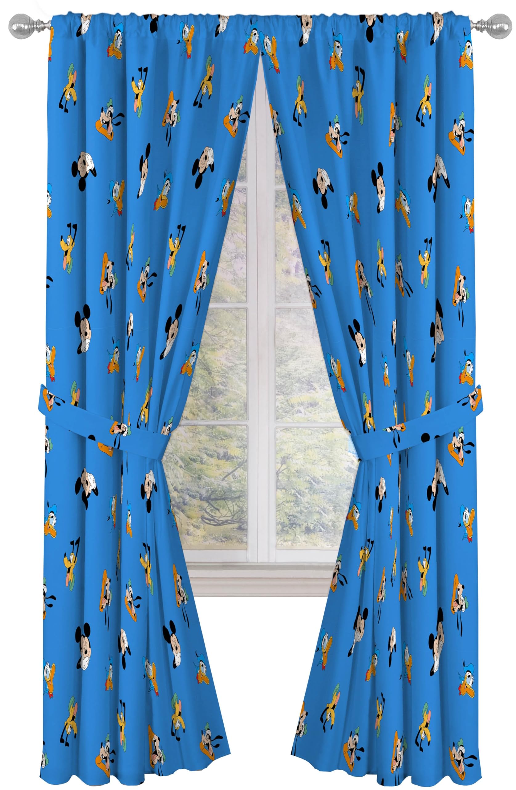 Jay Franco Window Curtains for Kids Bedroom 4-Piece Drape Set with 2 Tiebacks, Blue - Mickey Mouse, 42" W x 84" L (Pack of 2)