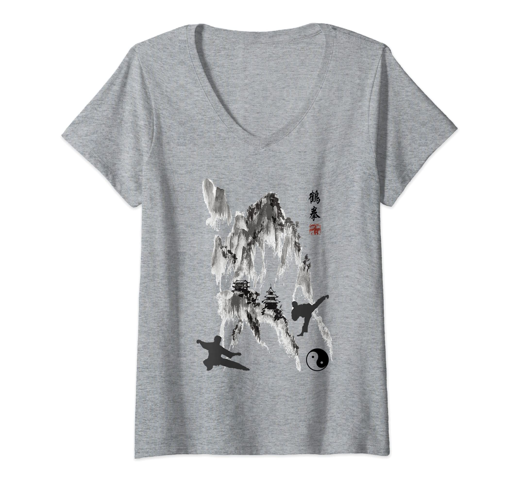 Tai Chi Uniforms / Tai Chi Outfits / Tai Chi FanWomens Tai Chi Uniform / Tai Chi Outfit / Tai Chi Chuan Calligraphy V-Neck T-Shirt