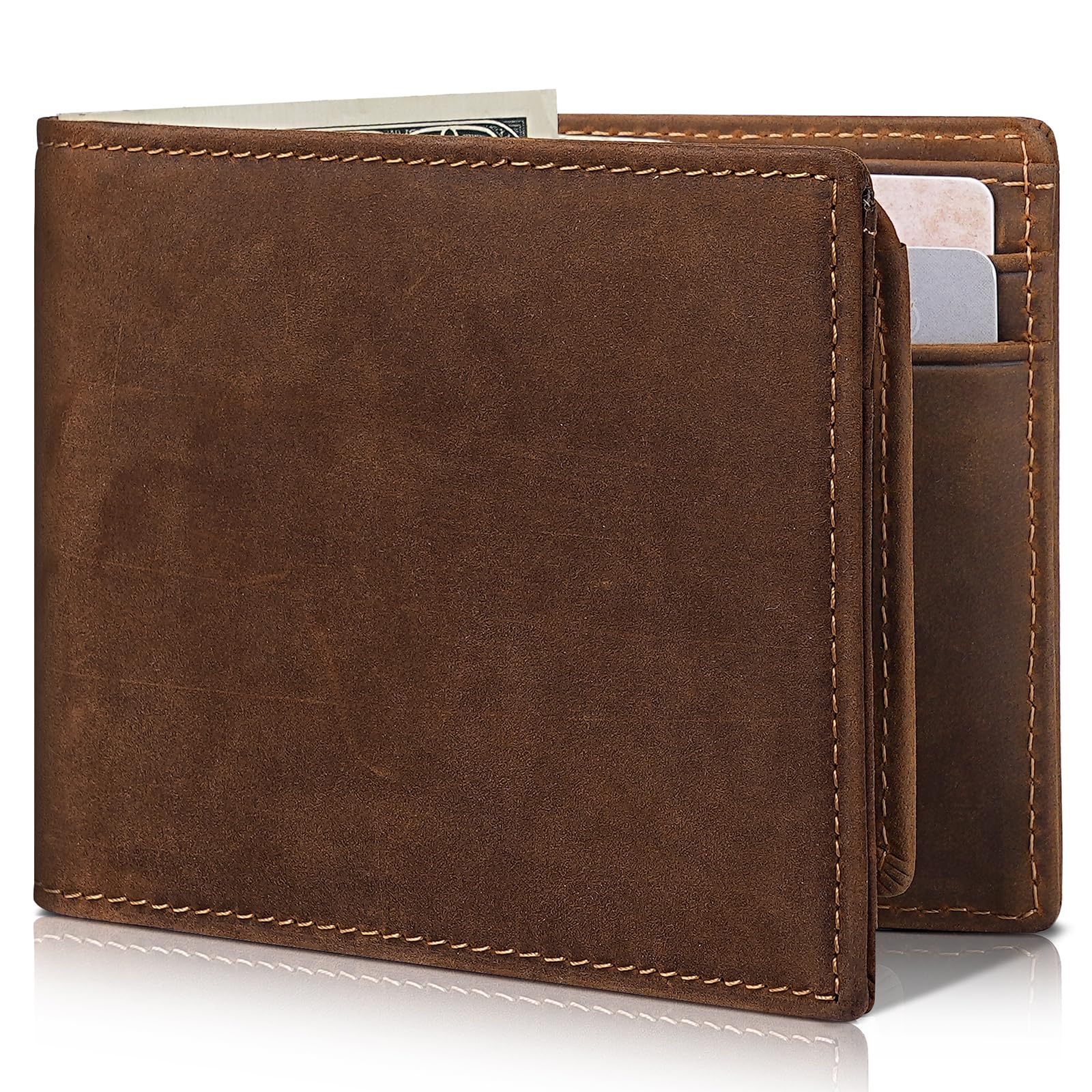 Artpaxy Mens Wallet Bifold Genuine Leather RFID Blocking Wallet for Men with 2 ID Windows 12 Card Holders 2 cash pockets 1 Gift Box