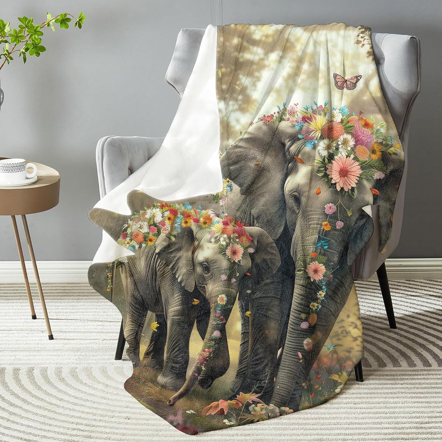Elephant Family Throw Blanket for Men & Women - Soft Plush Flannel, Comfy and Lightweight, Warm and Fuzzy for Couch, Bedroom, Travel, Bed, Living Room, and Outdoor 50in×60in - Image 2