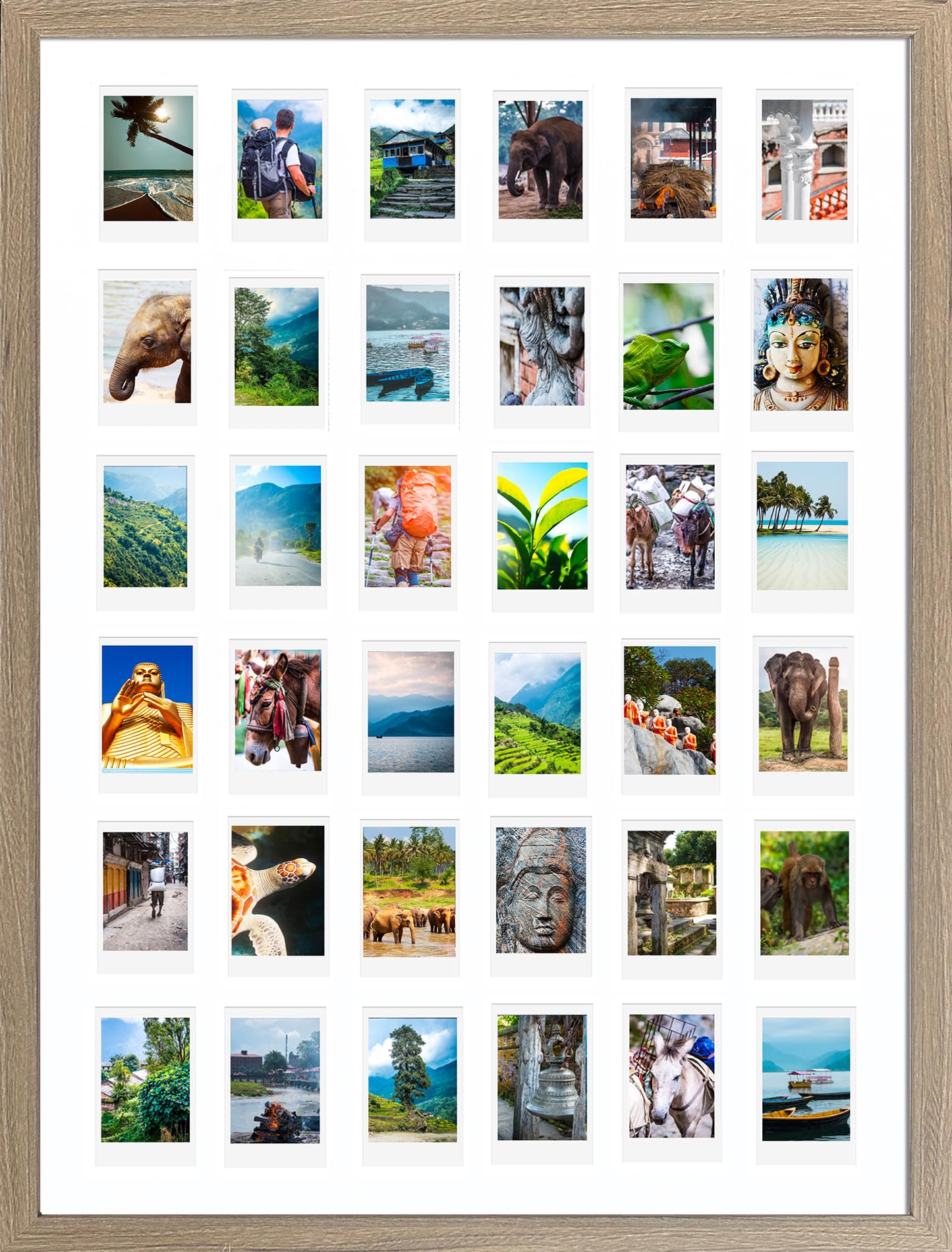 pf+a Perspex Window Instax Mini Multi Photo Frame For 36 Photos - Wood Washed Walnut Effect A2 Multi 8x5cm Instax Mini Picture Frame