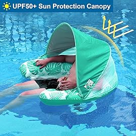 COOLCOOLDEE Pool Float with Canopy, Cup Holder - XL Pool Chair Lounge Float with Adjustable Sun Shade Cover, Drink Holder, Ergonomic Headrest,Inflatable Pool Float for AdultsGreen