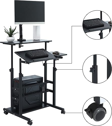 Miniatura 7 de UNICOO - Estación de trabajo de altura ajustable, escritorio de pie móvil, carrito con ruedas con doble superficie para Home Office modelo U101