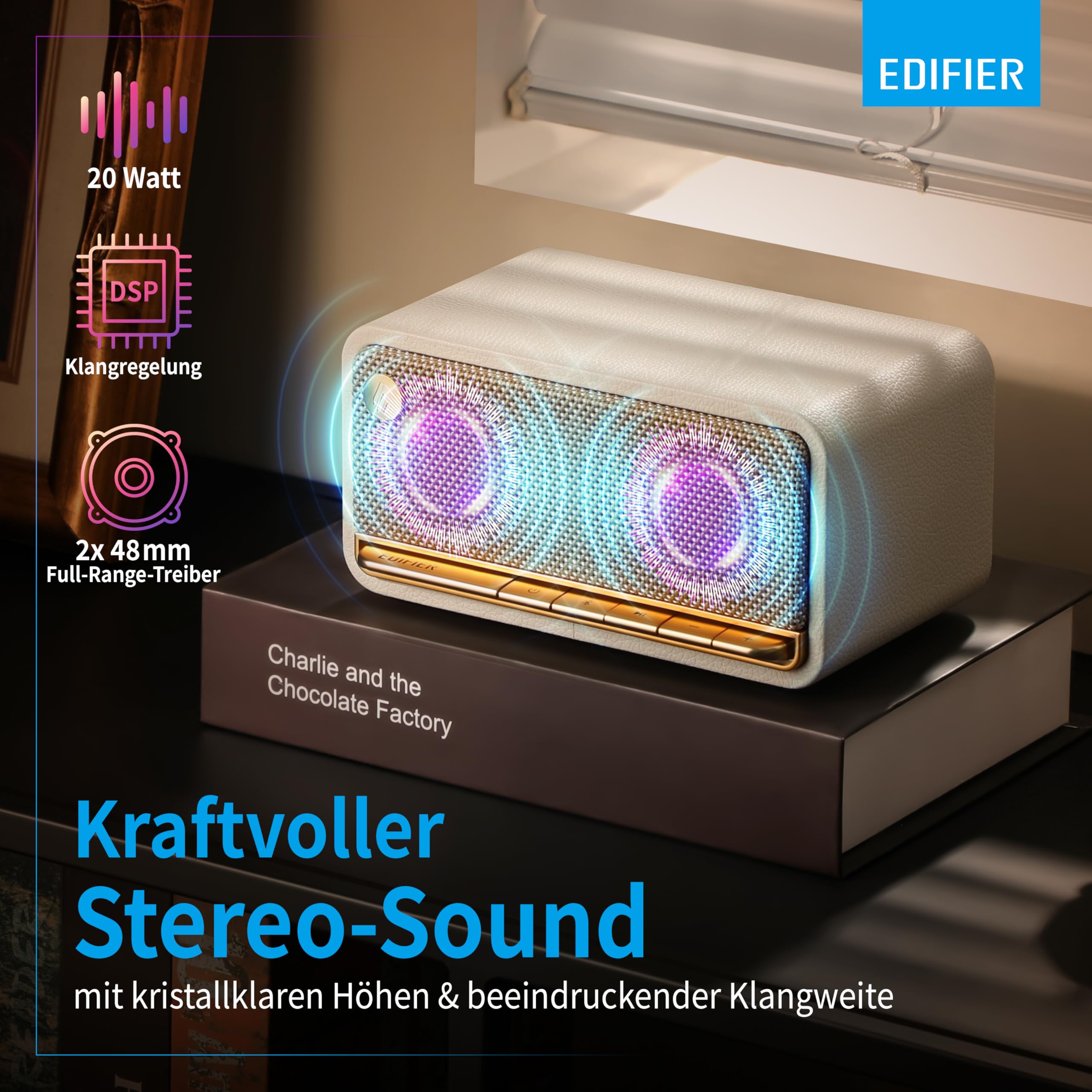 Edifier MP230 - Tragbarer Bluetooth-Lautsprecher im Retro-Design, kabellos. Wiedergabe über Bluetooth, AUX und Micro SD Karte