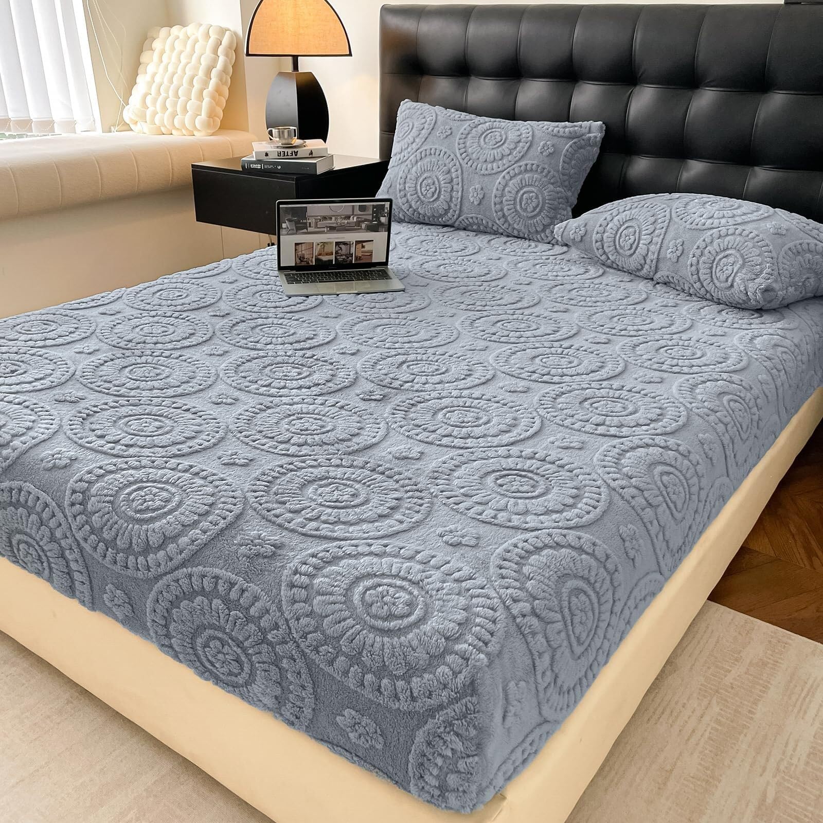 Fluffy Velvet Fitted Sheet, Elastic Bed Sheets, Micro Fleece Bed Sheet with 15" Deep Pockets, Soft Bedcover Mattress Cover with Elastic, Machine Washable and Non-Fade(Blue b,Twin: 35 * 79in)