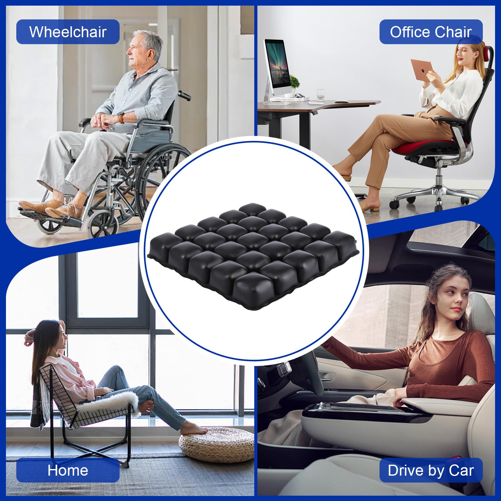 Cojín inflable para asiento de aire, cojín de asiento ajustable para alivio de presión para dolor de coxis y ciática, almohadilla portátil para asiento de aire, para silla de ruedas, coche