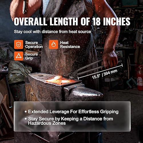 Miniatura 3 de VEVOR Pinzas de herrero, pinzas de mandíbula de lobo de 18 pulgadas, pinzas de forja de acero al carbono con remaches de acero A3, para herraduras,