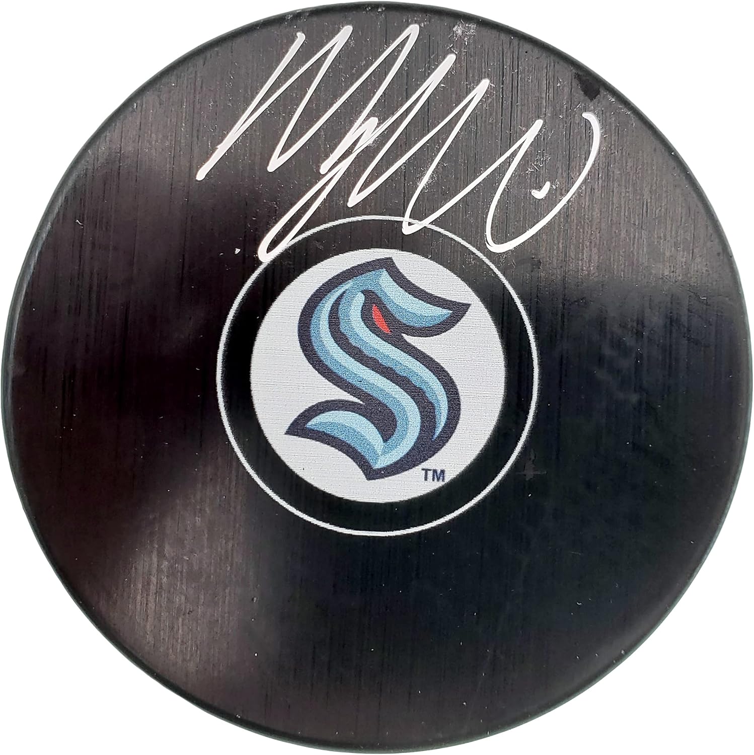 Morgan Geekie Autographed Official Seattle Kraken Logo Hockey Puck Fanatics Holo Stock #197089