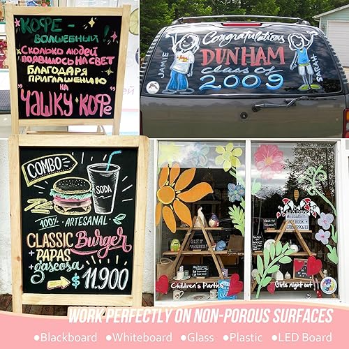 Miniatura 6 de Marcadores de tiza pastel para ventana lavables con punta ancha gruesa 3 en 1 de 0.394 pulgadas, marcador de tiza líquida jumbo para marcadores de