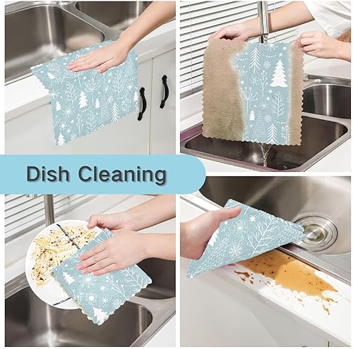 Miniatura 2 de KLL Christmas Tress Blue Microfiber Drying Towel Kitchen Washing Kitchen Tea Towel Kitchen Hand Towels Pattern Terry Cloth Kitchen Hand Towels