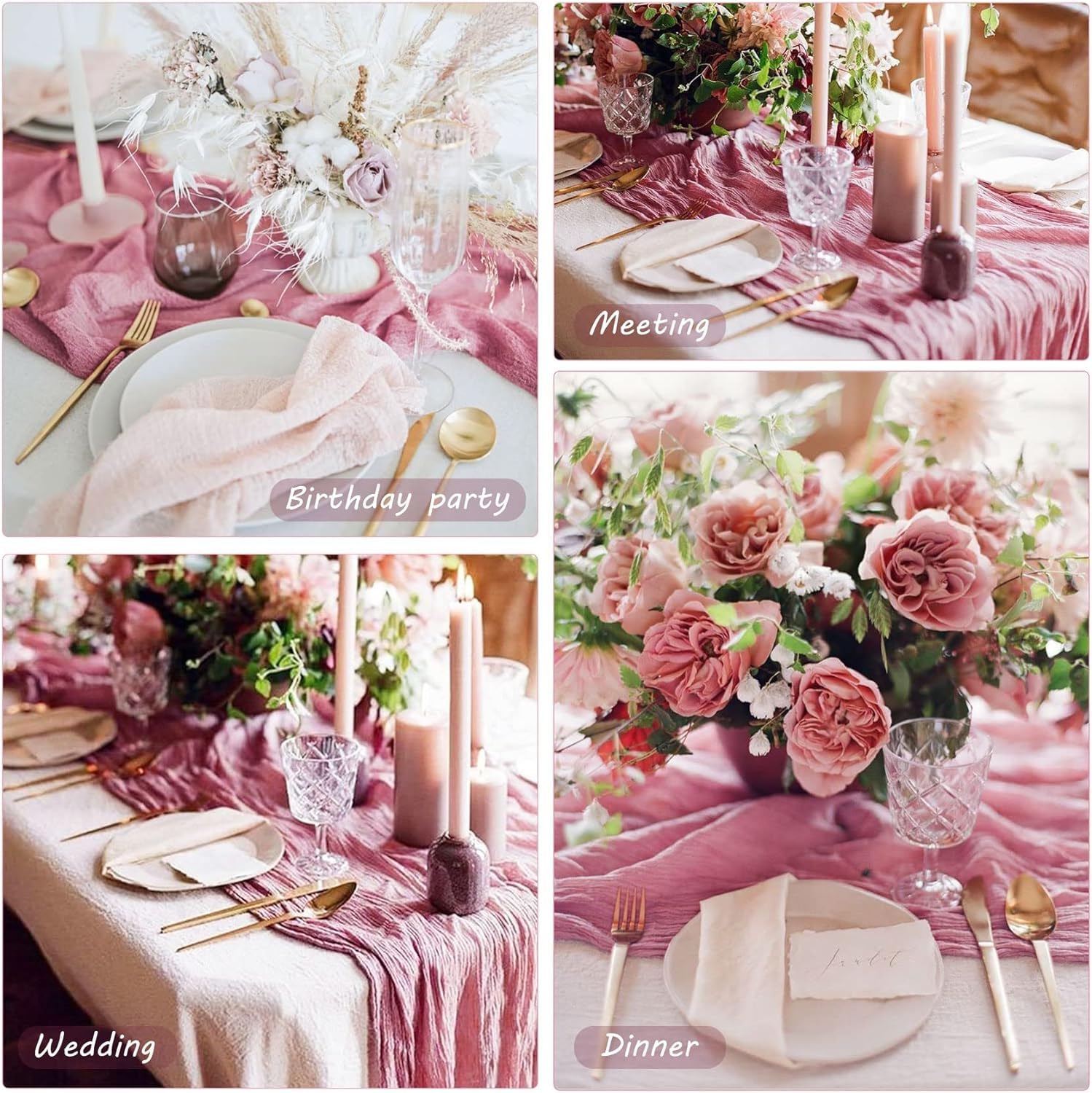 Dusty Rose Cheesecloth Table Runner – 10FT Long, 35 Inches Wide, Boho Gauze For Weddings, Showers, Parties