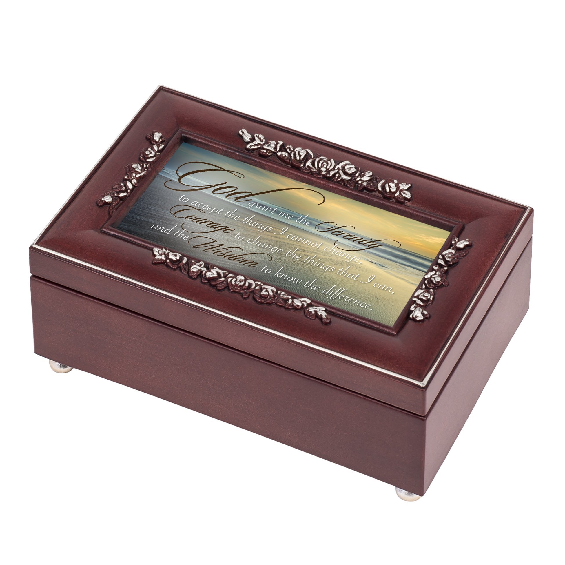 Cottage Garden Serenity Prayer Ocean Waves Rose Wood Finish Jewelry Music Box Plays You are My Sunshine