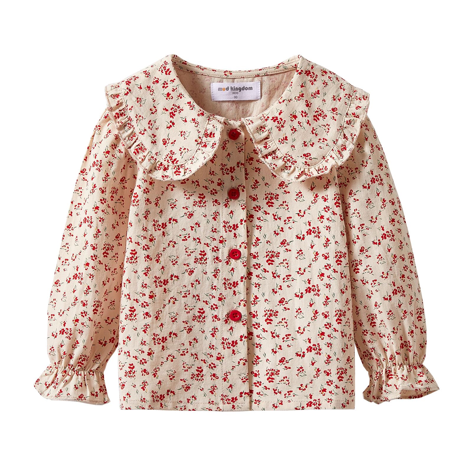 Mud Kingdom Girls Blouse Shirts Spring Fall Long Sleeve Button-Down Top Ruffle Collar