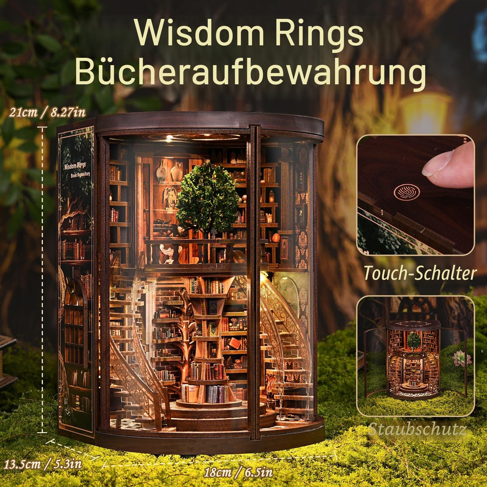 Book Nook Library Mini Puppenhaus, 3D Dioramaa, Holzpuzzle, Miniatur-Hausbau-Set, Geschenk für Buchliebhaber, Heimwerker, Sammler - Wisdom Rings Book