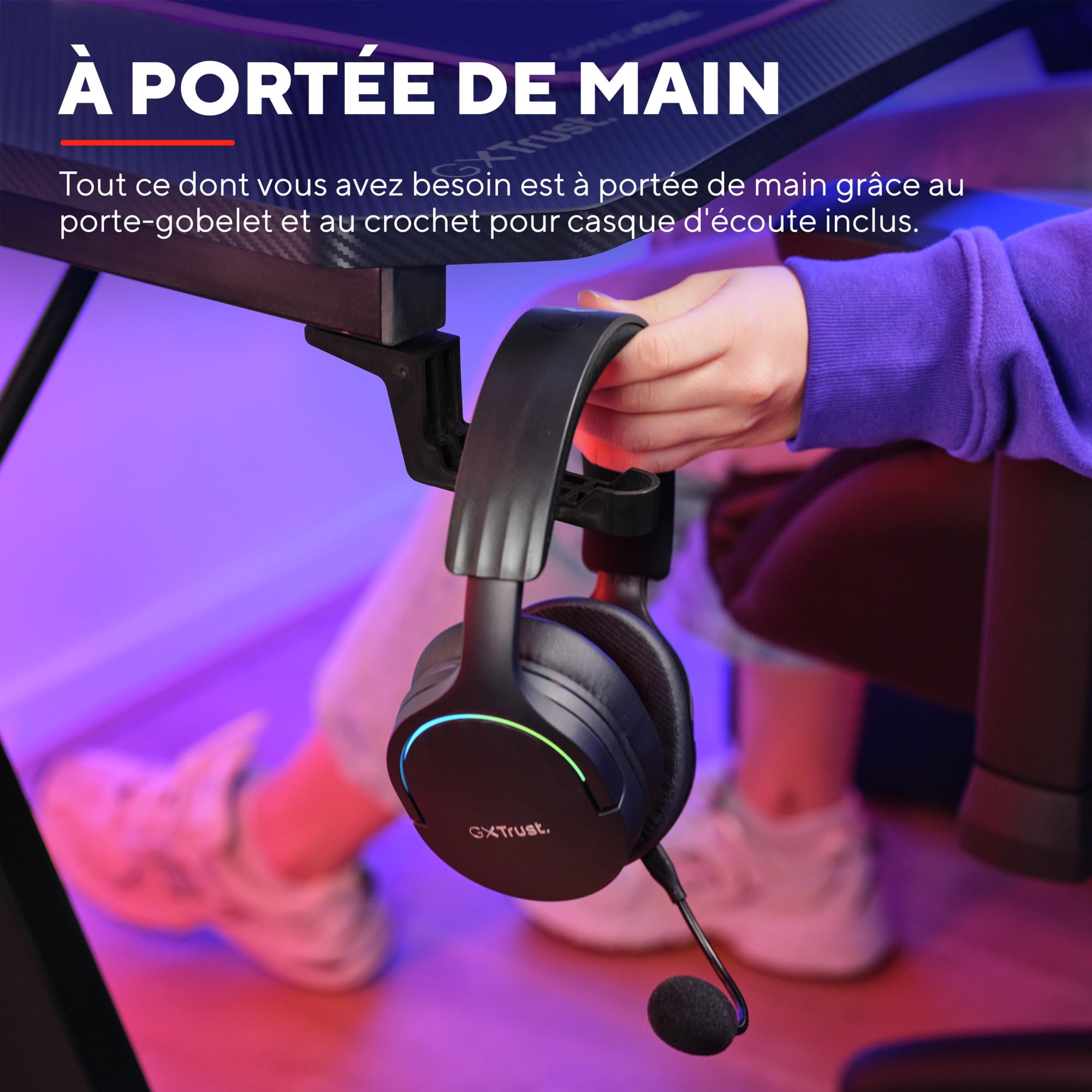 GXTrust Dynamus Bureau 120x60 cm, Table Gamer avec Pieds Métalliques, Noir