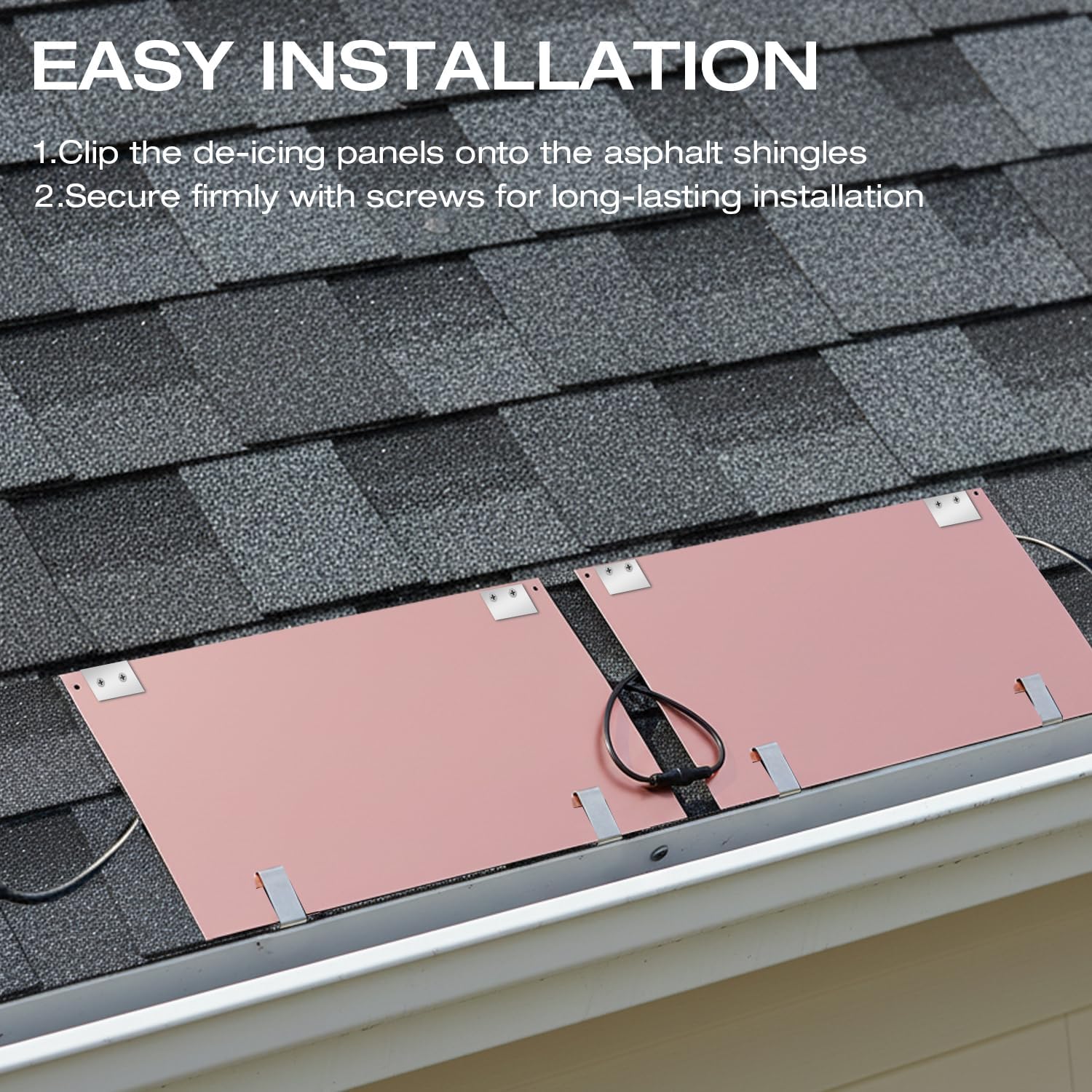 H&G lifestyles 24FT Roof Snow Melting System, Roof Heaters to Prevent Ice Dams, Roof Ice Melt System Heated Aluminum Panels with Self-Regulating 8W/FT Heat Cable,De-Icing Kit with Clips(12 Packs) 14"W x 24'L