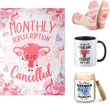 Breling 4 Pcs Funny Hysterectomy Recovery Gift Set for Women Funny Ceramic Mug Flannel Throw Blanket Crew Socks Candle Post Uterus Surgery Care Package Gift Basket