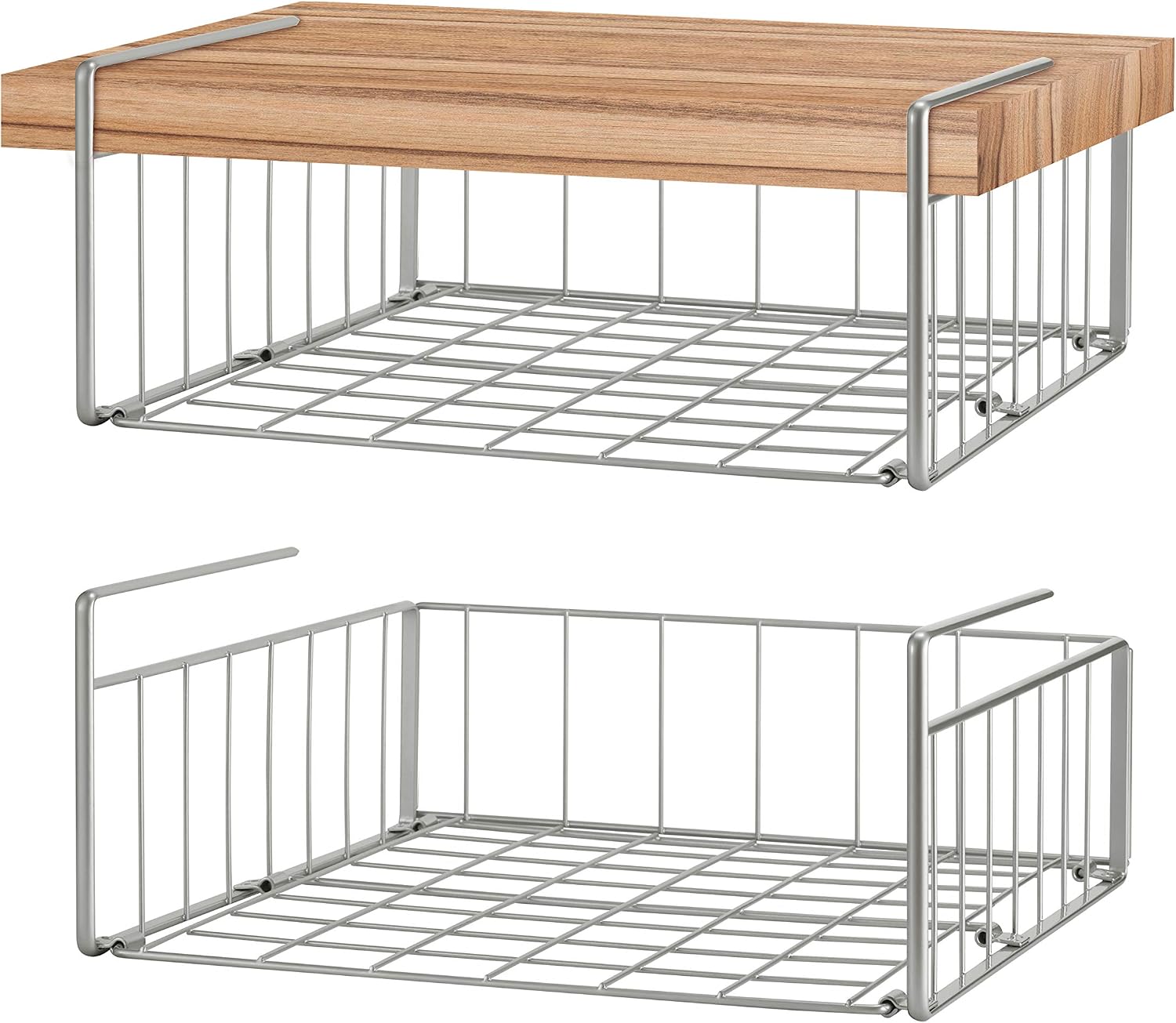 Simple Trending Under Cabinet Organizer Shelf, 2 Pack Wire Rack Hanging Storage Baskets for Kitchen Pantry, Silver