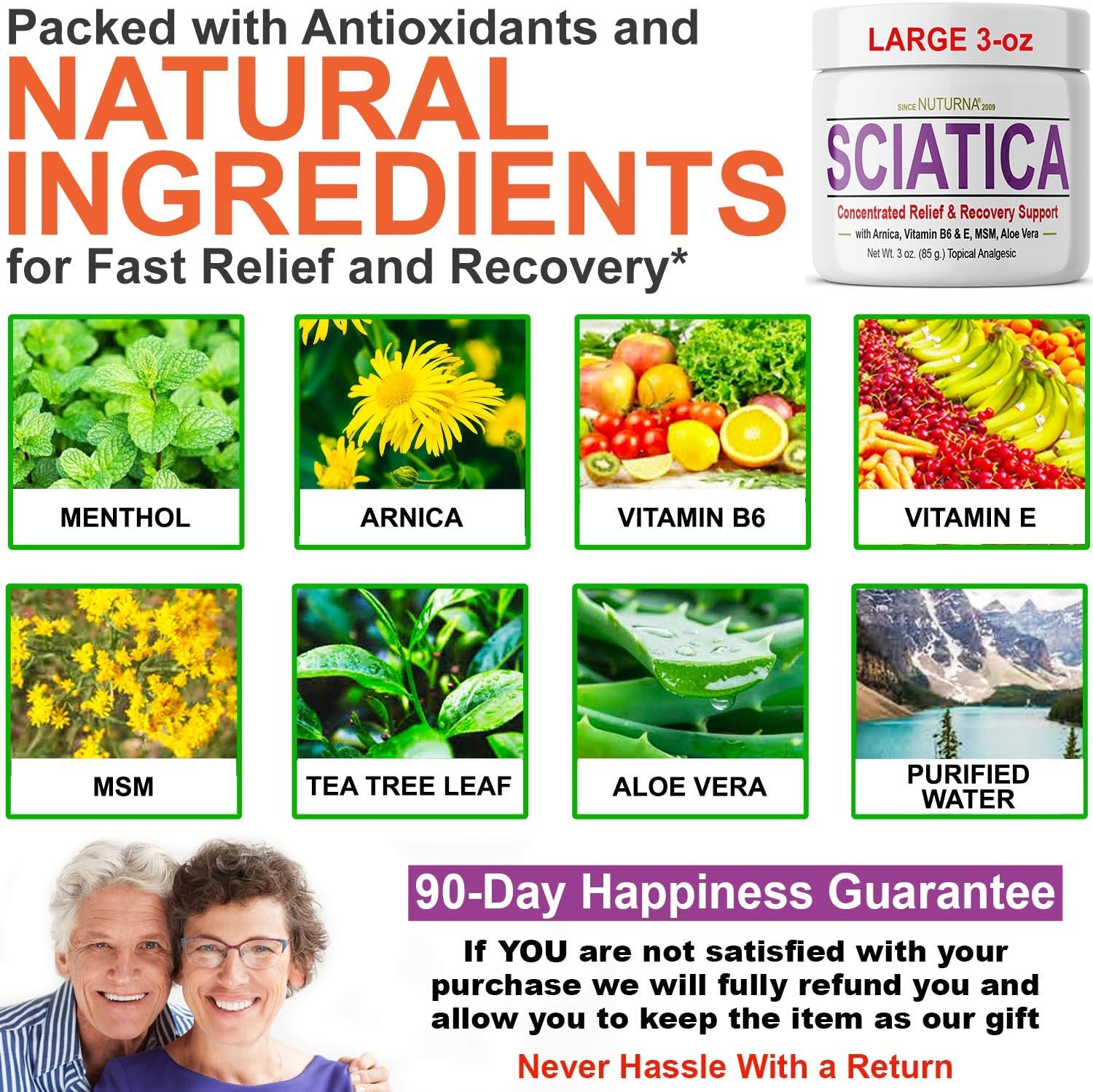 Sciatica Nerve Relief Cream - Fast-Acting Powerful Strength Relief Cream for Sciatica Reduce Tingling and Numbness, Ultra Strength Arnica, MSM, Menthol, Soothing, Fast-Acting Large 3oz : Health & Household