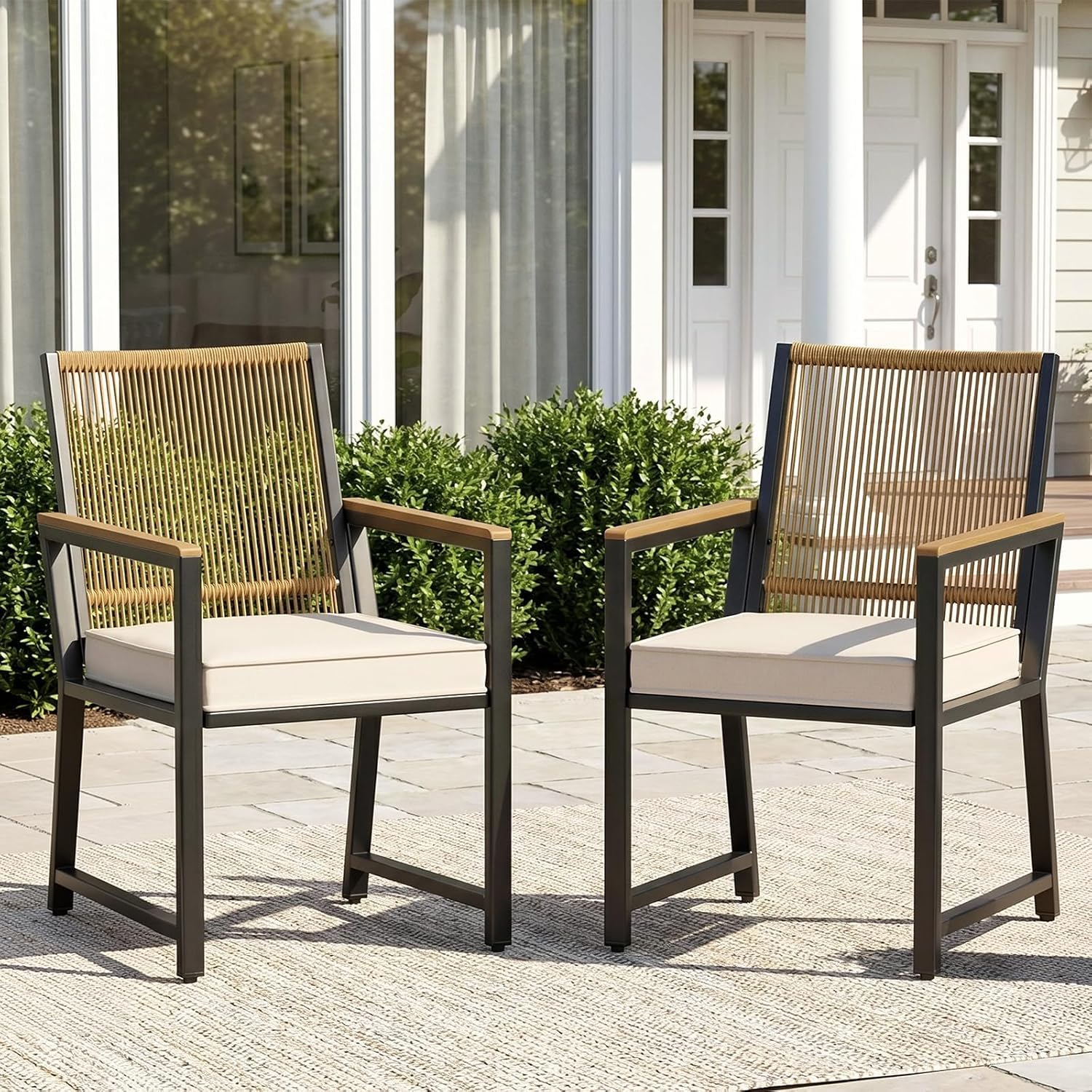 LIFERUN Chaises de Jardin en rotin, 2PC Fauteuil Jardin Exterieur, Beige
