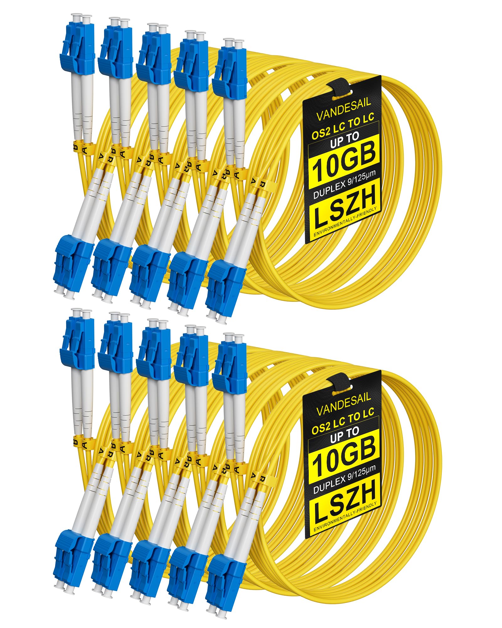 LC auf LC Glasfaser-Patchkabel, OS2 Singlemode, 2 m, 10 Stück