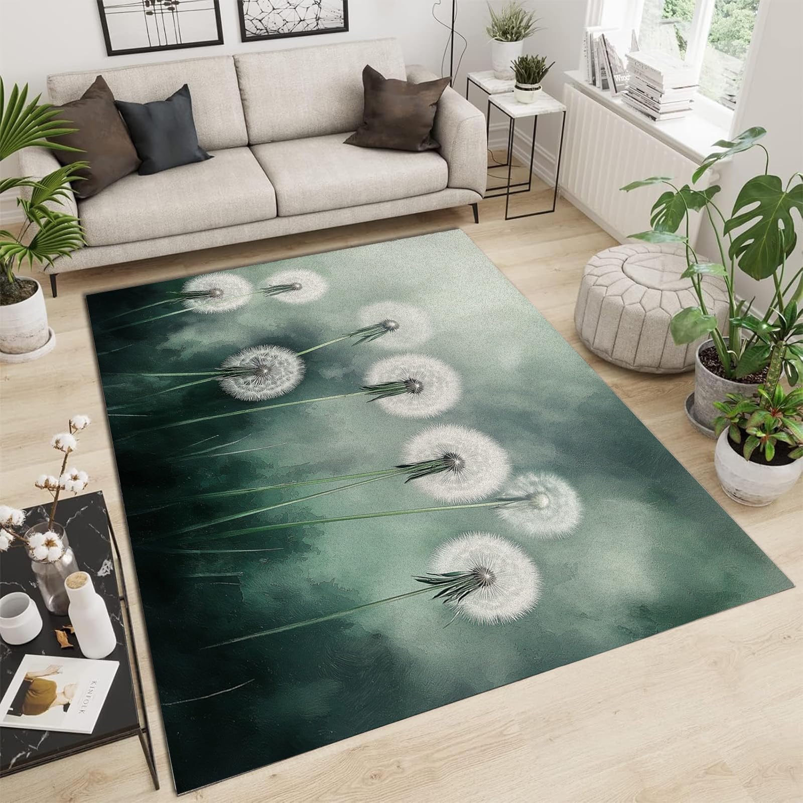 Tapis de décoration pissenlit blanc 180x270 cm finition poil ras doux