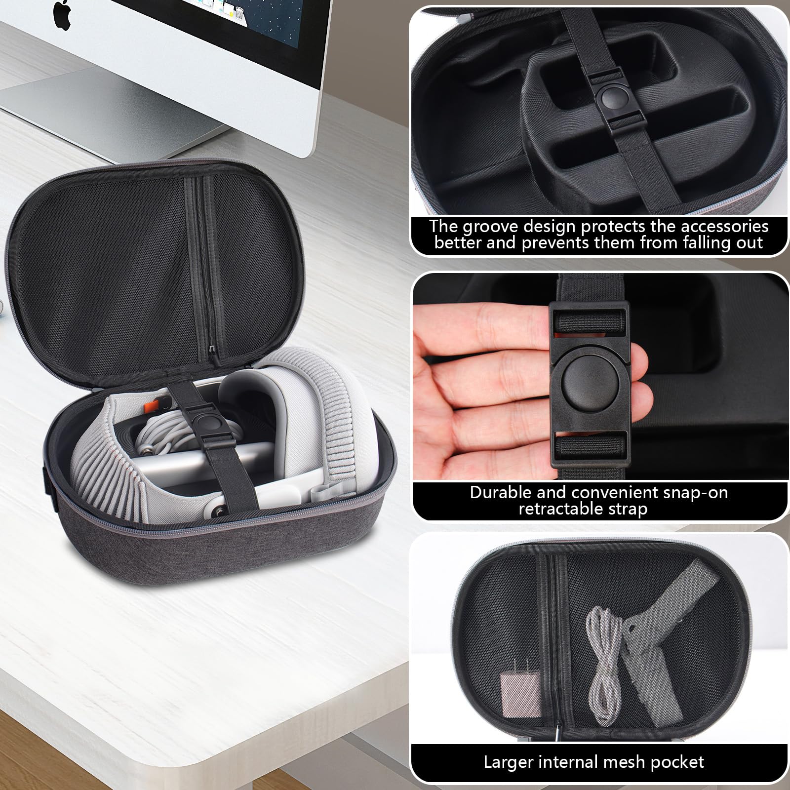 Arvok Harte Tragetasche für Apple Vision Pro und Zubehör, Anti-Drop VR Gaming Headset Tasche, Wasserfeste Großer Space Eva Hartschalenkoffer Schutz Tasche Tragbare VR-Koffer, Grau