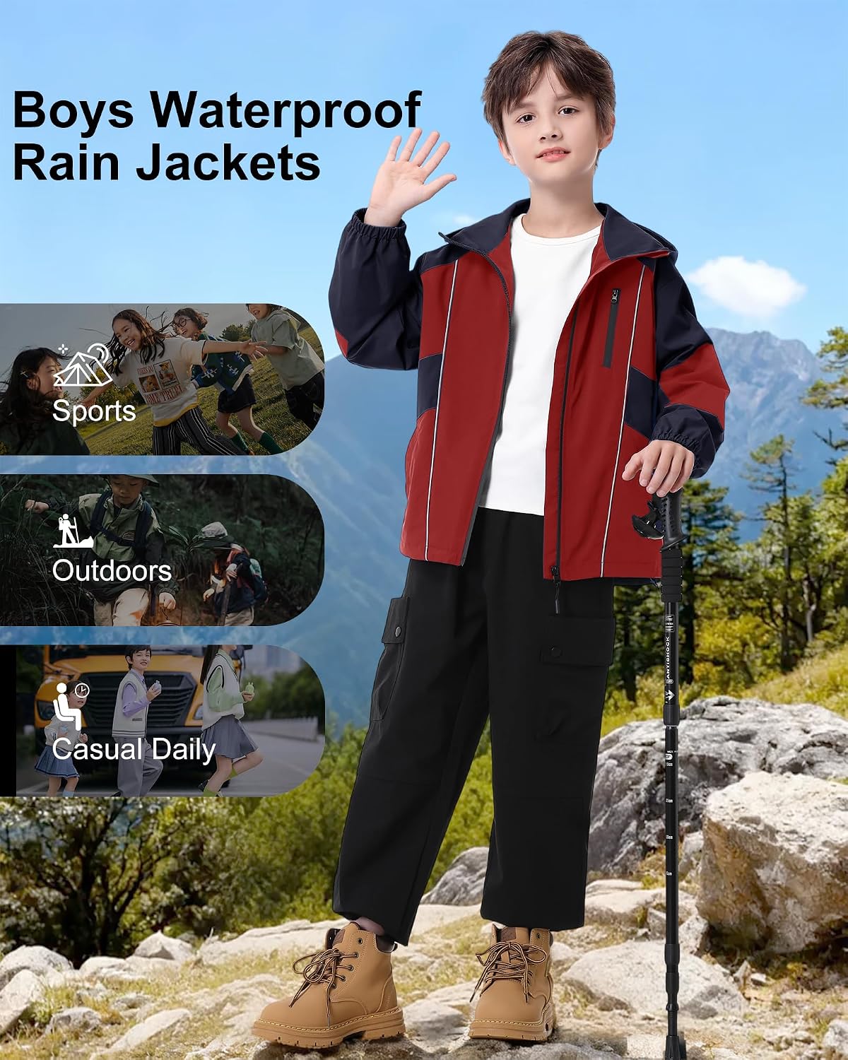 Rolanko Boys Rain Jacket Waterproof Windbreaker