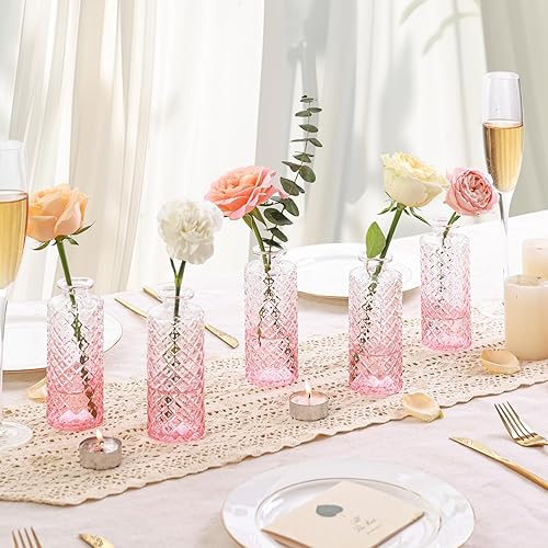 Miniatura 3 de ComSaf Juego de 12 jarrones de cristal, pequeños jarrones de diamante a granel, mini jarrones de flores para centros de mesa, centro de mesa de