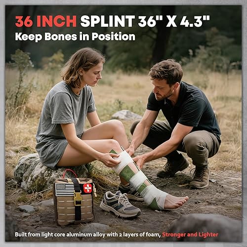 Miniatura 3 de Kit avanzado de primeros auxilios para trauma, equipo de campamento de emergencia con torniquete, vendaje de compresión, férula de 36 pulgadas,