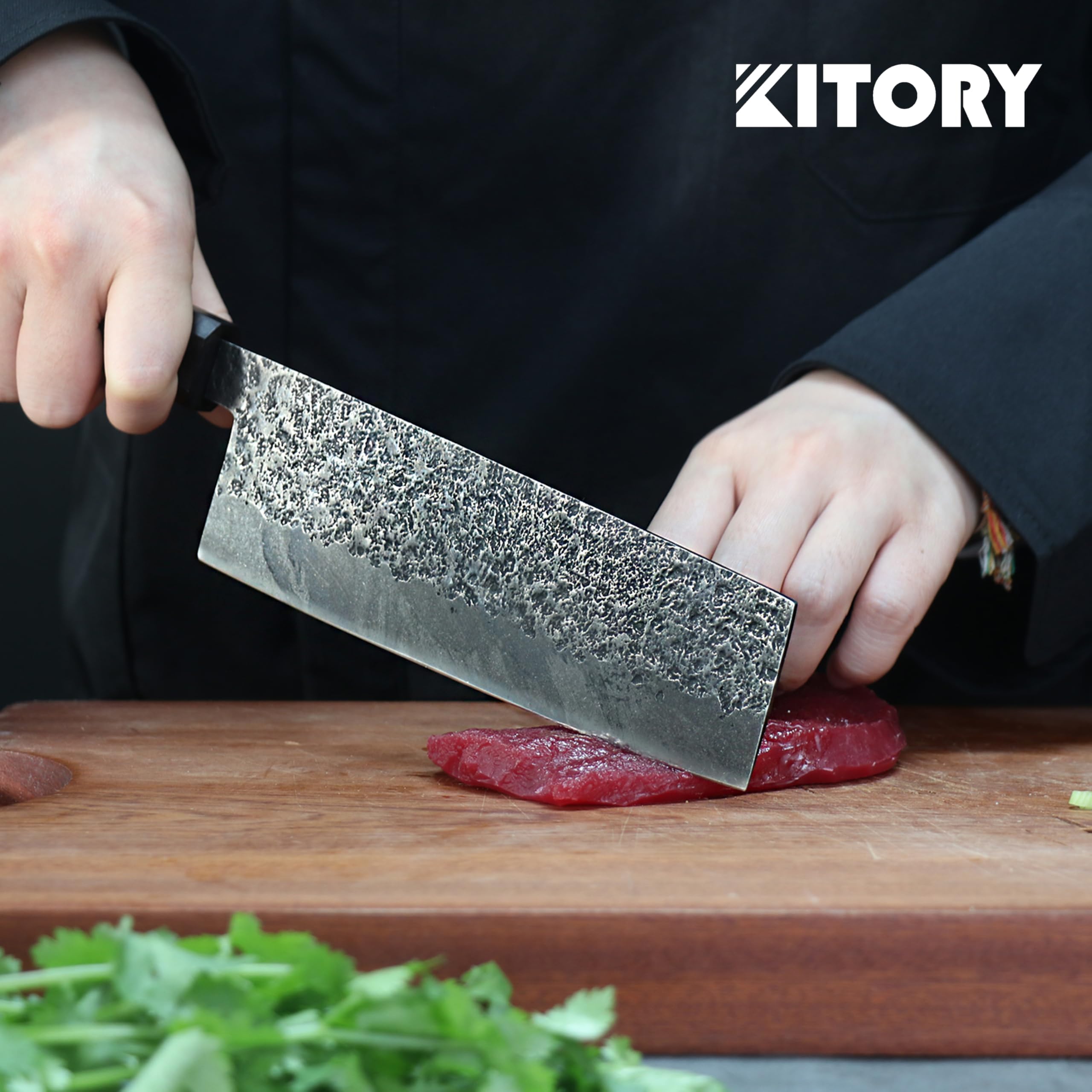 Kitory Cuchillo para verduras japonés Nakiri & Usuba 16,5 cm – Cuchillo de cocina profesional afilado con mango elegante de madera negra y remate de goma roja