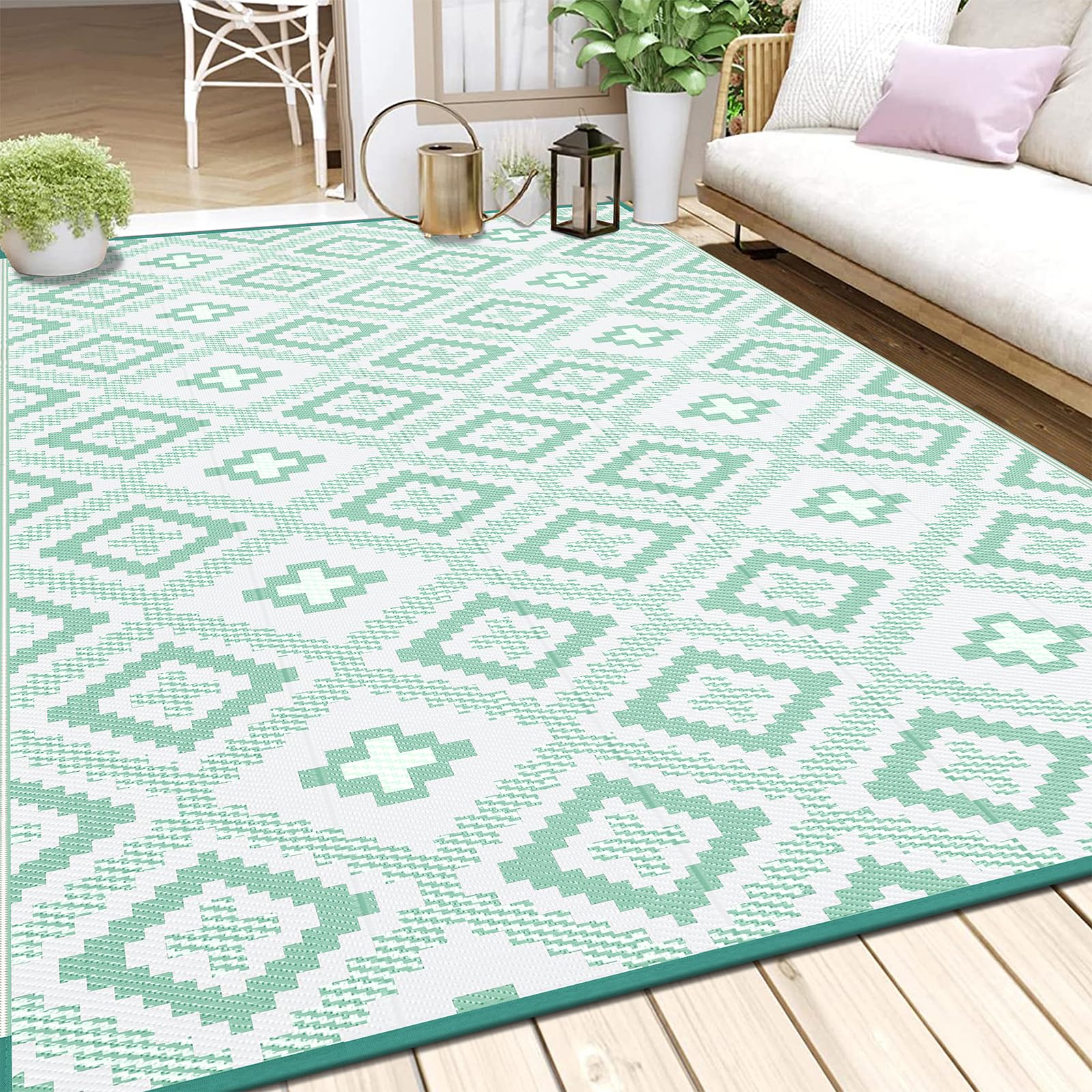 Enyhom Tapis d'extérieur en plastique imperméable, résistant aux UV, facile à nettoyer, pour camping-car, camping, pique-nique, jardin, terrasse, vert, 180 x 270 cm