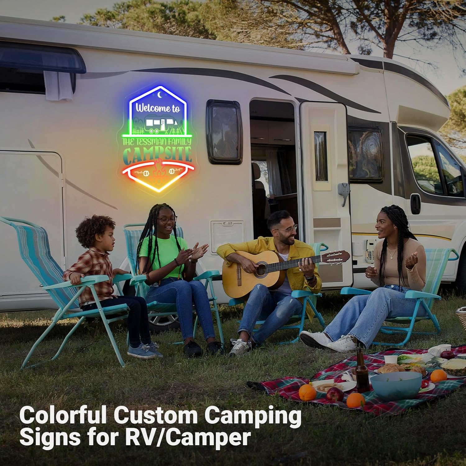 Custom Camping Signs for Campsite, Personalized Welcome to Campsite Neon Signs Decor for Outdoor Campground Garden RV Yard Lawn Family Outings IP67 Waterproof