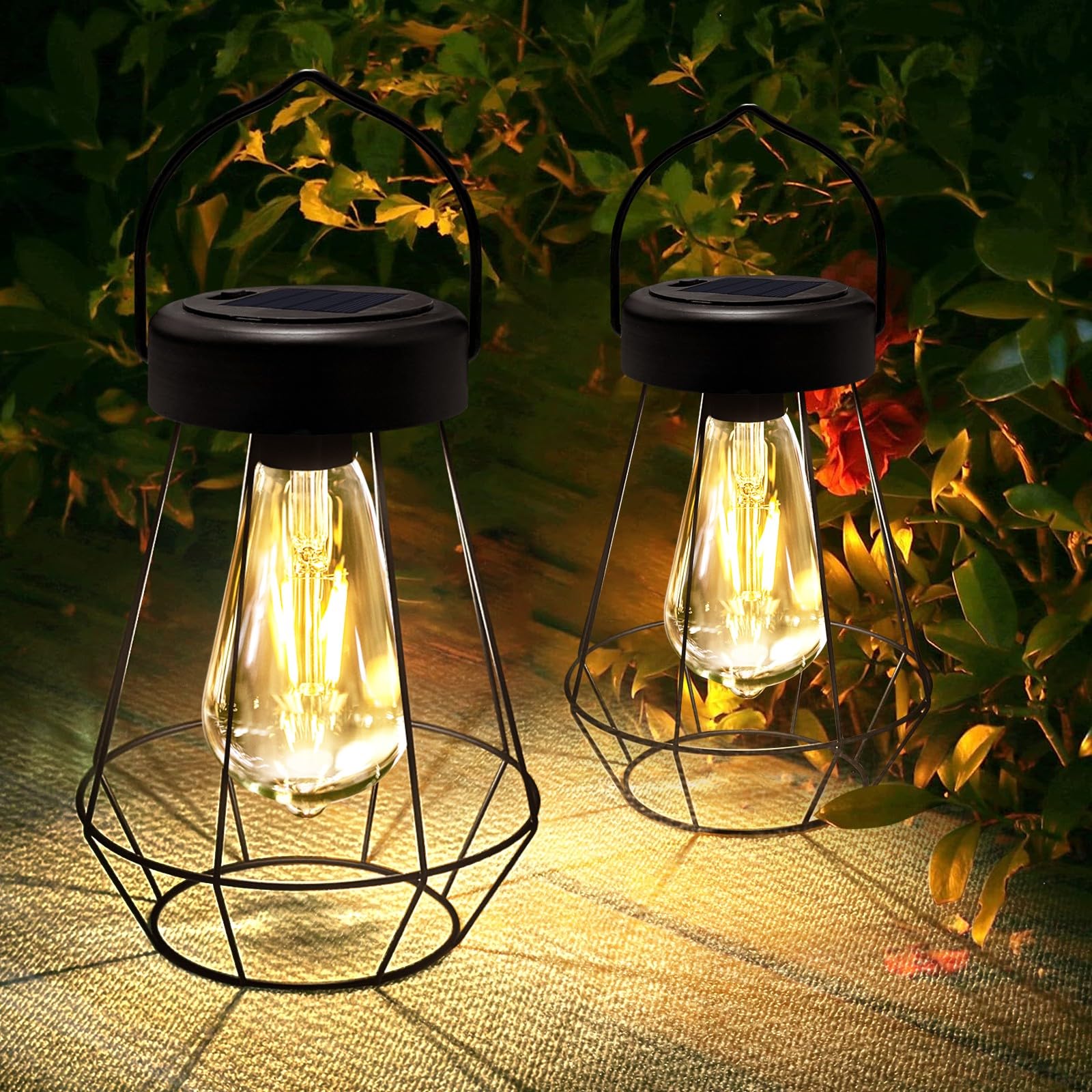 TANCUZO Lanterne Solari Da Esterno In Metallo, 4 Pezzi - Impermeabili IP65 Con Accensione Automatica, Design Vintage Per Giardino E Patio