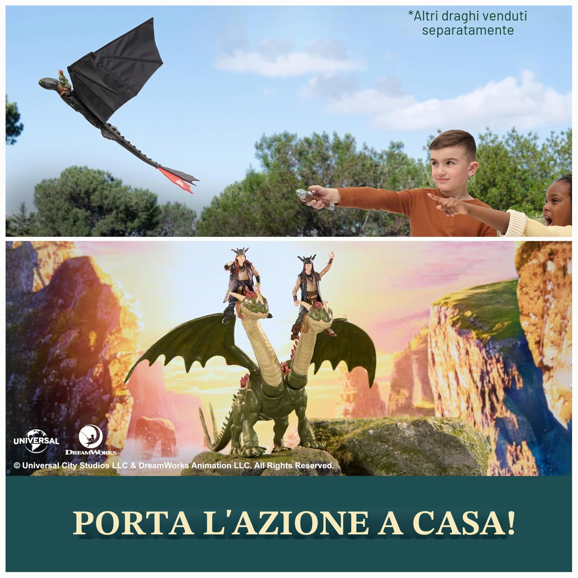 Dreamworks Dragons - How To Train Your Dragon - Statuetta volante Krokmou 76 cm - Figura radiocomandata con ali che battono e coda regolabile - Movimenti realistici - Giocattolo per bambini 4 anni e +