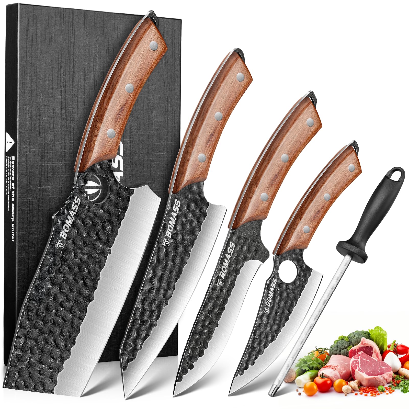 5PCS Butcher Knife Set, Hand Forged Kitchen Chef Knife Set Gift
