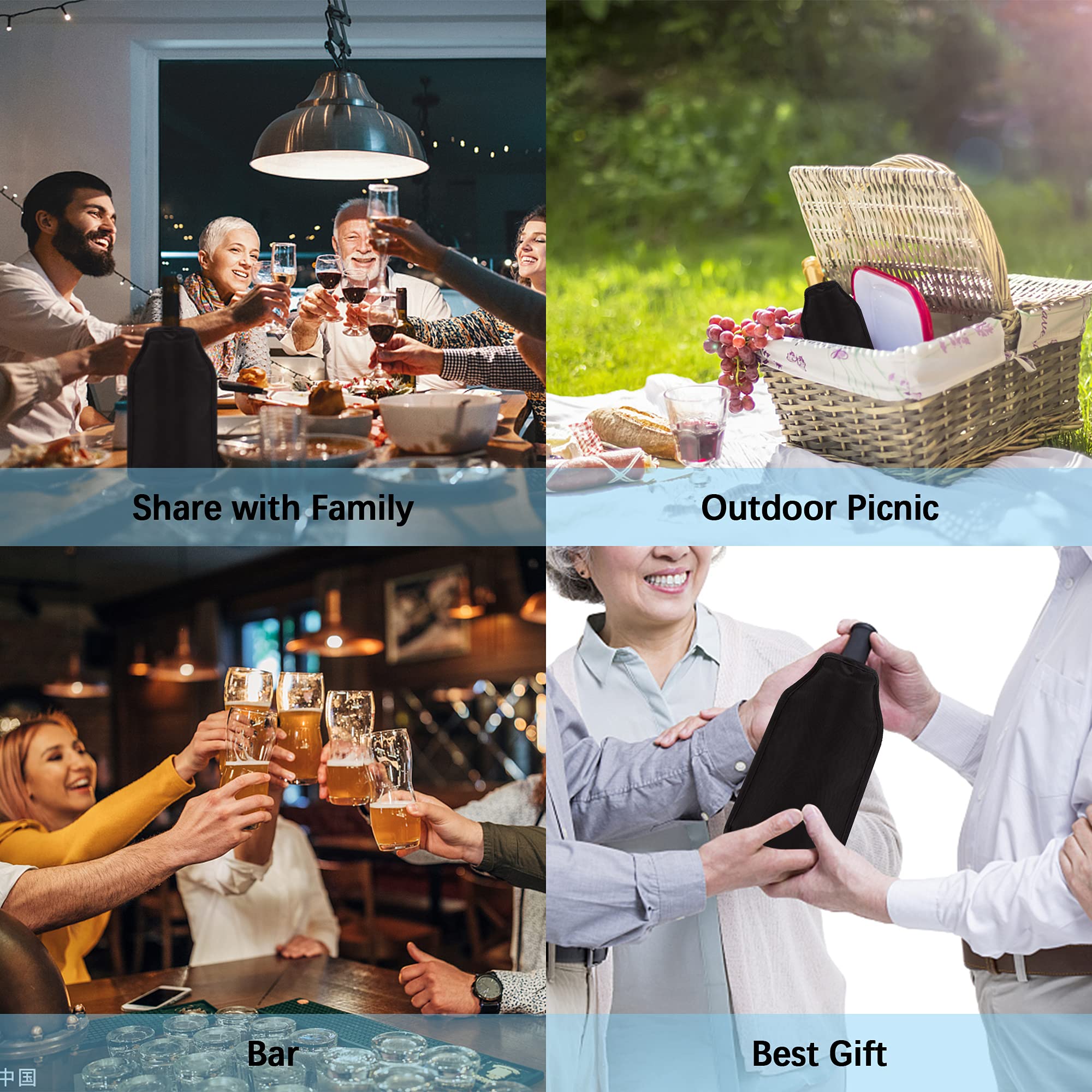Weinkühler-Hülle, langlebiger Gel-Weinkühler, Gefrierschrank zum Kühlen von Prosecco, Champagner, Bier & Weinflaschen, perfekt für Dinnerpartys & Grill-Picknick