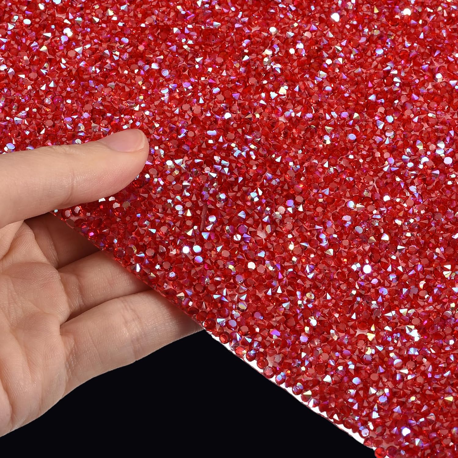 MECCANIXITY Bling Rhinestone Stickers, Resin Decoration Stickers Self-Adhesive Glitter Crystal Sheet Stickers Red AB Colorful for Crafts Decoration