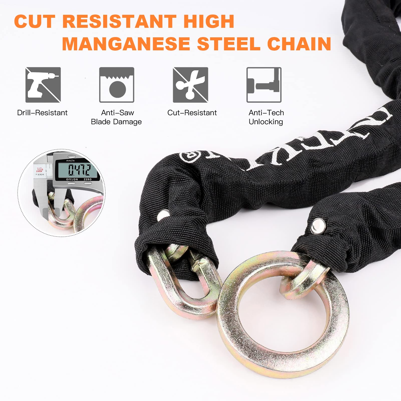 INTEKIN Motorcycle Chain Locks 5FT Motorcycle Lock 0.5 Inch (12 Mm) Thick Bike Chain Lock Heavy Duty Chain Lock With 16mm/0.64inch Disc - View #8