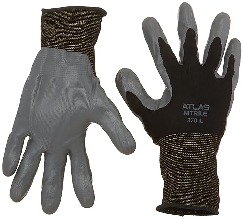 SHOWA Atlas 370 - Paquete de 12 guantes de trabajo negros, talla L
