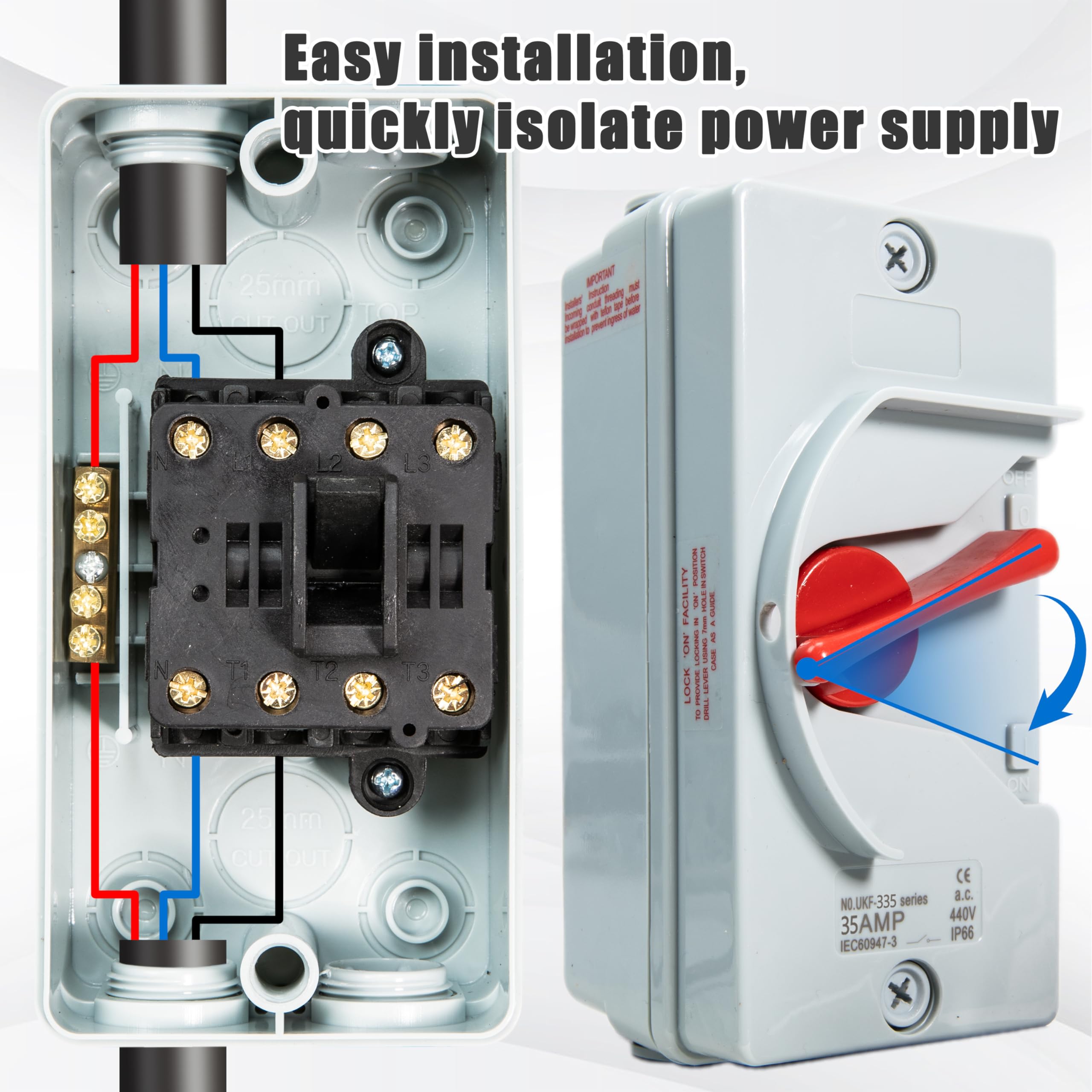 Snapklik.com : 35A 3Pole Enclosed Motor Disconnect Switch 440V Heavy ...