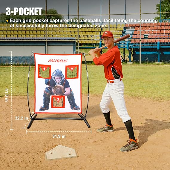 3 Pocket Pitching Target Net with Realistic Catcher for Baseball