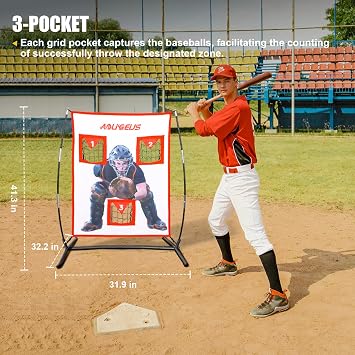 3 Pocket Pitching Target Net with Realistic Catcher for Baseball