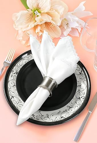 Miniatura 6 de BEDDING CRAFT Juego de 6 servilletas de tela blanca de encaje 100% algodón, suaves, duraderas, lavables, ideales para eventos, bodas, Navidad,