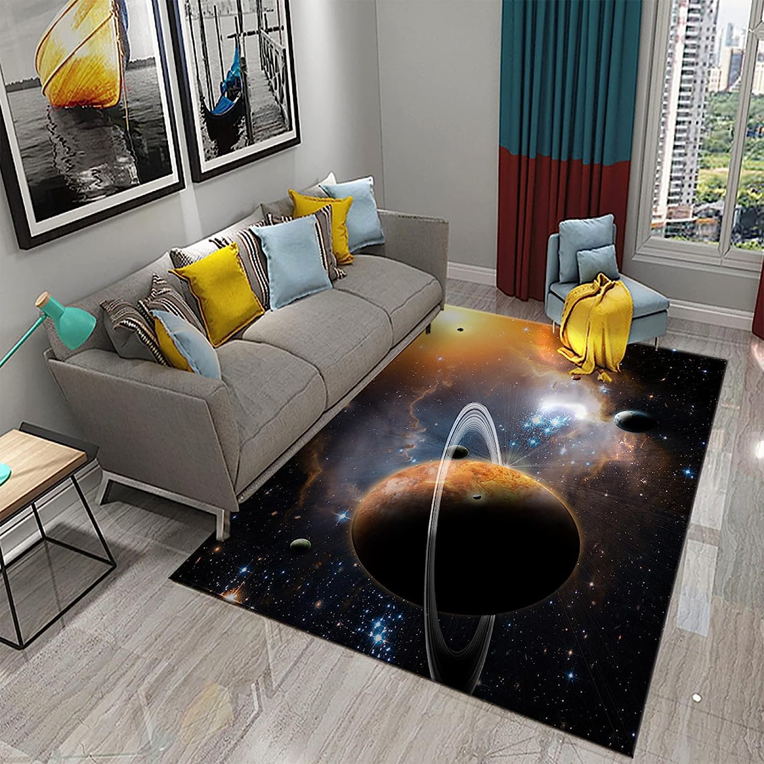 3D Tapis Imprimé Chambre Salon Décoration Lavable Flanelle Tapis Balcon Terrasse Cuisine Tapis Tapis Tapis - Ciel Cosmique Lune - avec Support en Caoutchouc 90 X 150 Cm -1R3A+Q0P