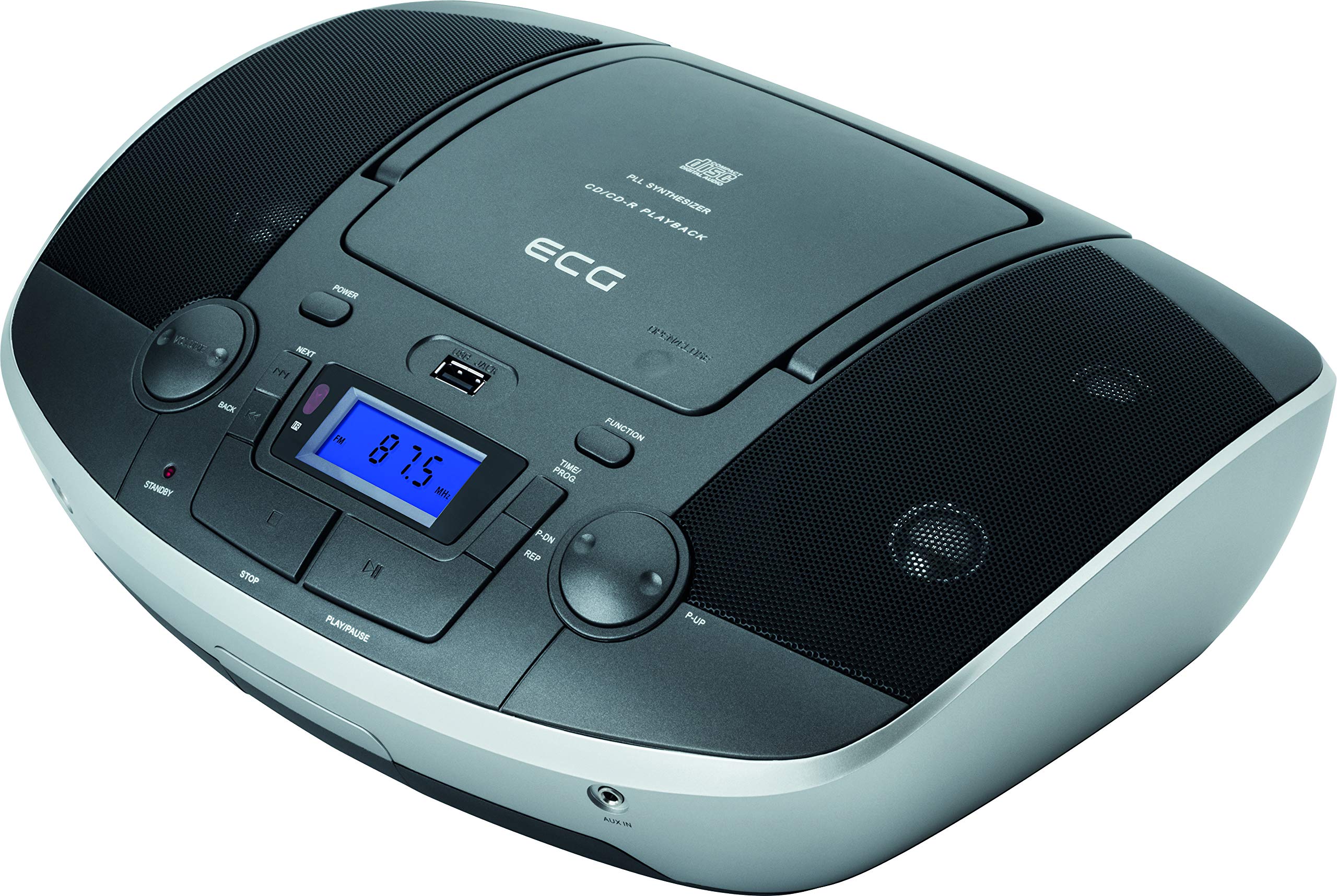 ECG CDR 1000 U Titan radio CD z USB – CD, CD-R/RW; wejście MP3; wejście AUX; 30 ustawień tunera; wyświetlacz LCD z podświetleniem; pilot zdalnego sterowania, szaro-srebrny