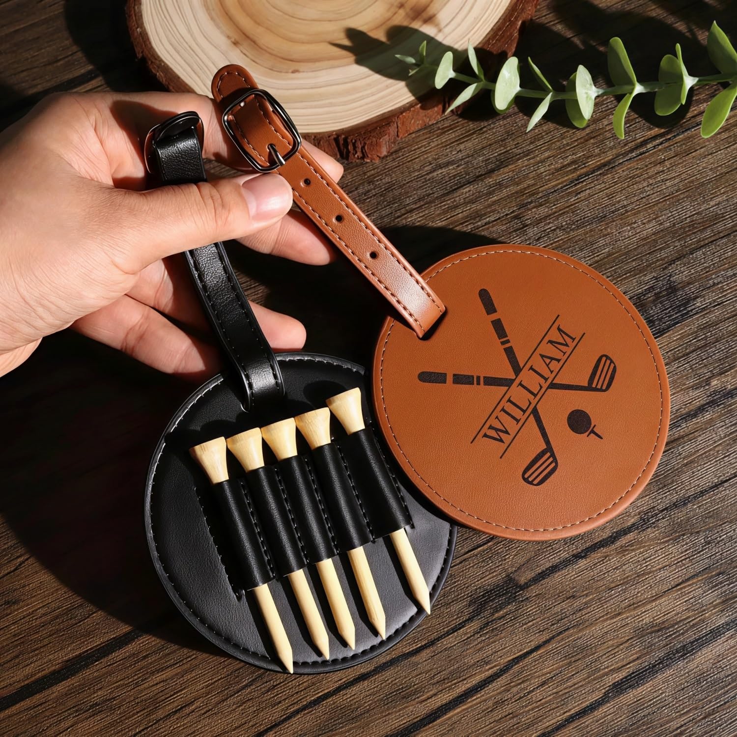 Etichetta per Sacca da Golf in Pelle Personalizzata E Supporto per Tee, Custodia con Nome Inciso Personalizzato - Organizer Compatto per Accessori da Golf per Uomo E Donna