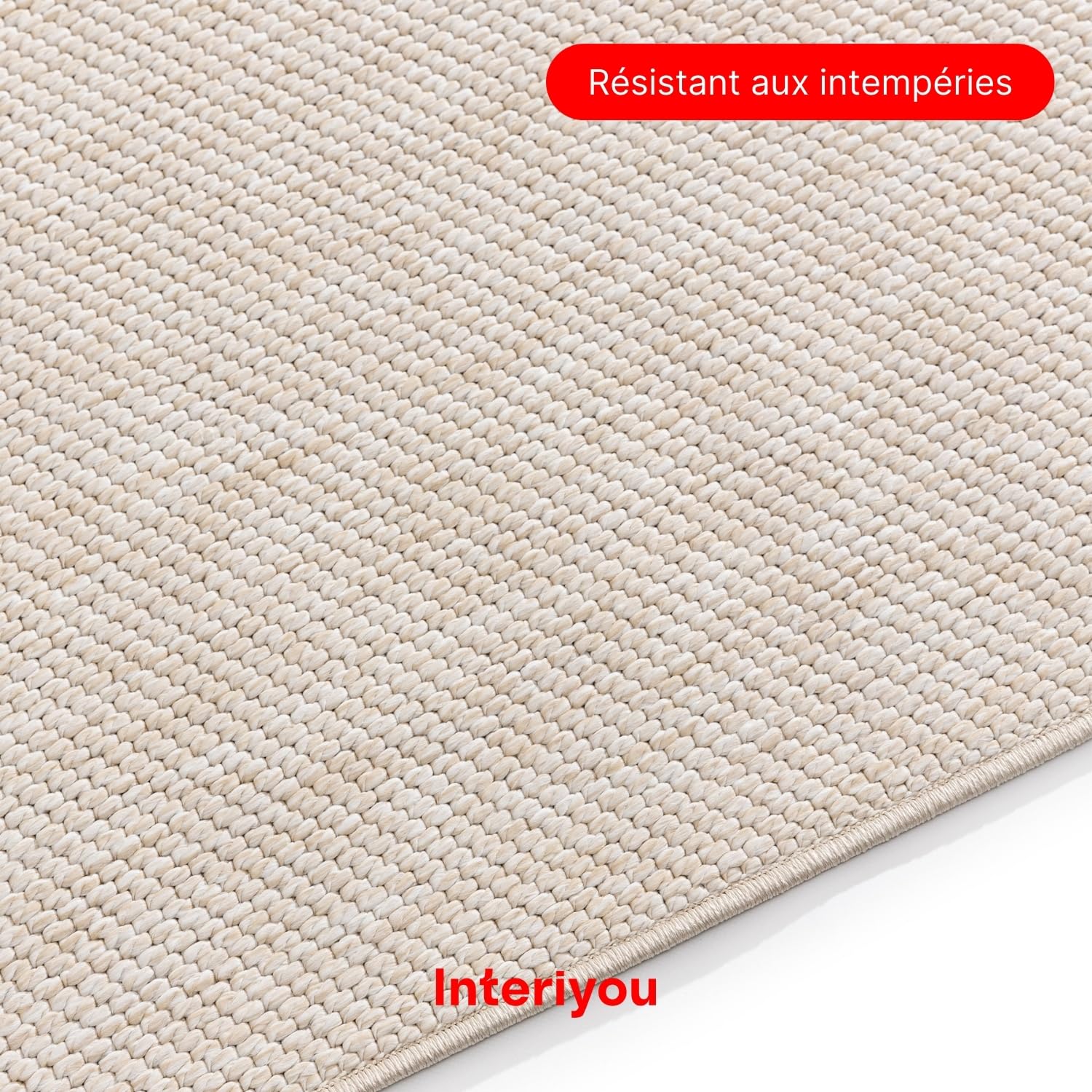Interiyou Tapis extérieur Asti - 80x300 Crème - Style Jute - Adapté aux UV pour Balcon, terrasse, Jardin ou Cuisine - Structure Plate - pour d'entrée intérieur, Chambre, Salon, Bureau